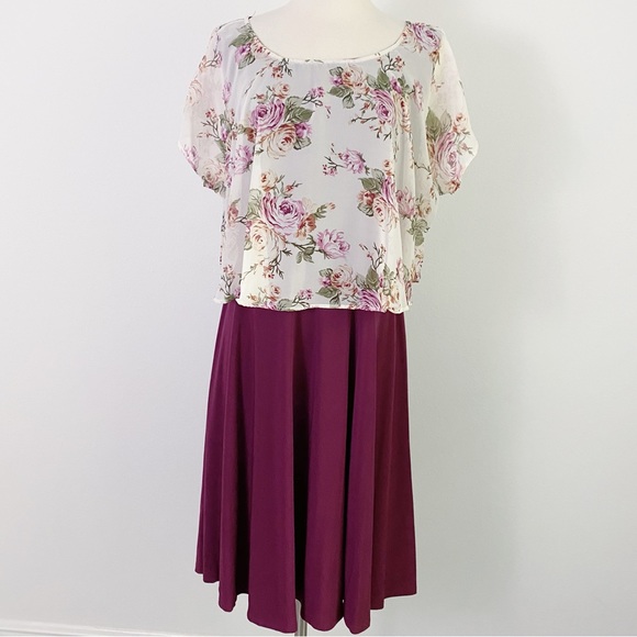 Nina Piu Boutique Floral Chiffon Overlay A-Line Dress Women’s L (12) Plum - Picture 3 of 10